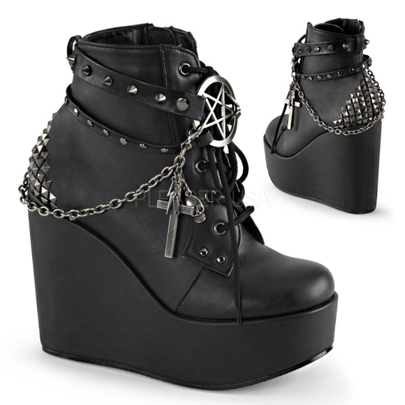 Shoes - Platform Lace Up Pentagram Wedge Ankle Boots